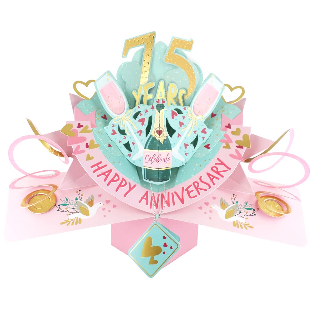 75 Years Happy 75th Anniversary Pop-Up Greeting Card Love Kate's 3D Pop Up Cards POP216MC75