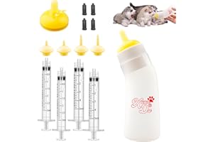 Xuanda Pet Feeding Nipple with Syringe, Soft Silicone Nursing Pet Feeding Bottle, Ventilation Valve Resistant Tearing for Puppies, Kittens, Rabbit, Small Wildlife (L Nipple,Yellow)
