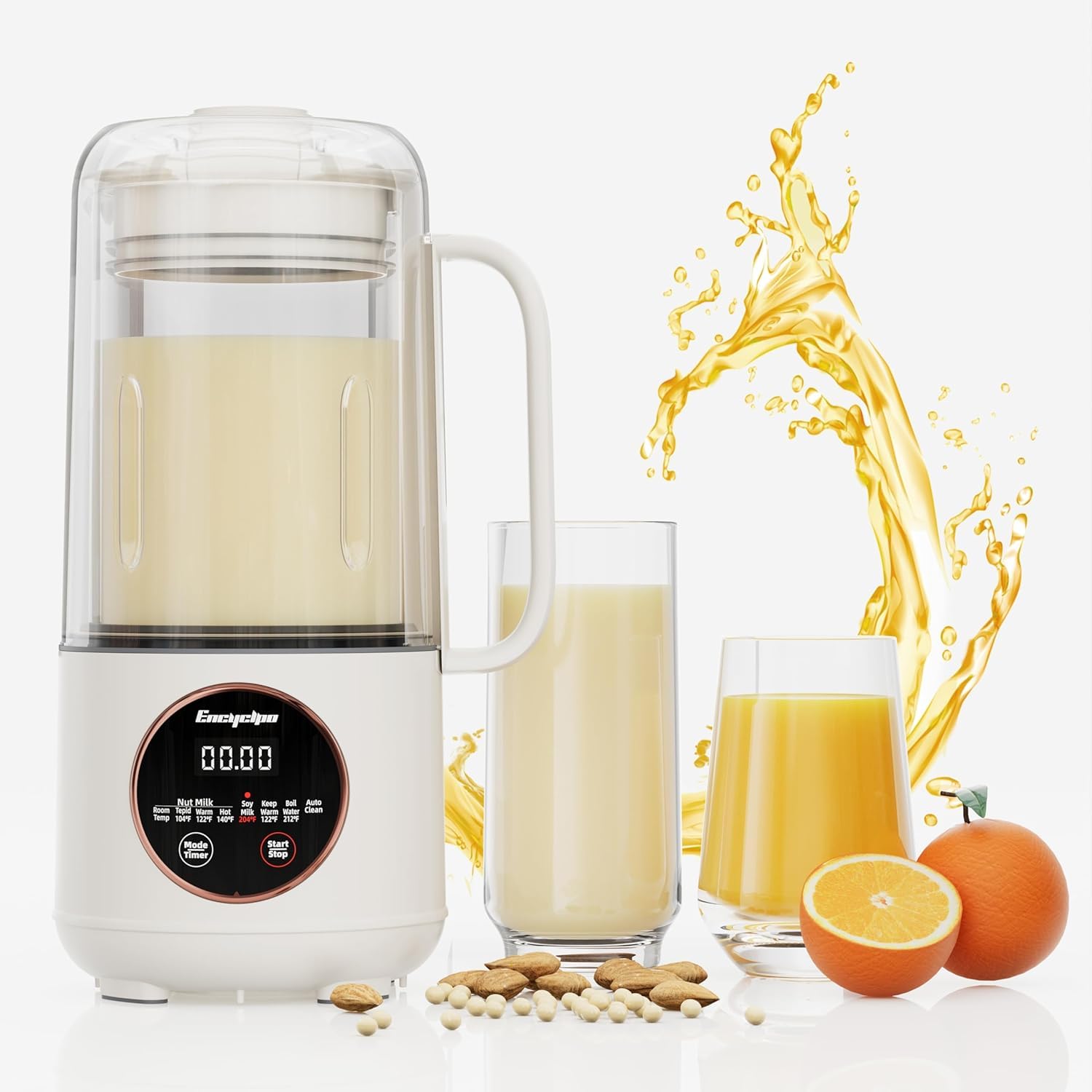 Photo 1 of Encyclpo Nut Milk Maker, 50oz Automatic Soy Milk Maker with Spin Clean Brush and Nut Milk Bag, Homemade Plant-Based Oat Milk Machine with Auto Clean, Boil Water, Delay Start, Keep Warm, white
