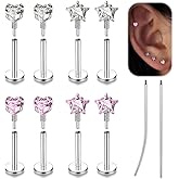 BodyAce Long Internally Threaded Tragus Piercings 16G 18G 20G Medusa Lip Jewelry Surgical Steel Flat Back Earrings Cartilage Helix Studs Nose Rings Monroe Labret Stud