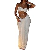 SOLY HUX Women's 2 Piece Outfits Twist Strapless Bandeau Crop Tops and Tie Front Bodycon Maxi Skirt Set
