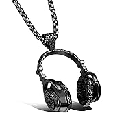 SeiMios Headphone Necklace for Men,Hip Hop Punk Rock Music Pendant Necklace Stainless Steel Jewelry for Men Women