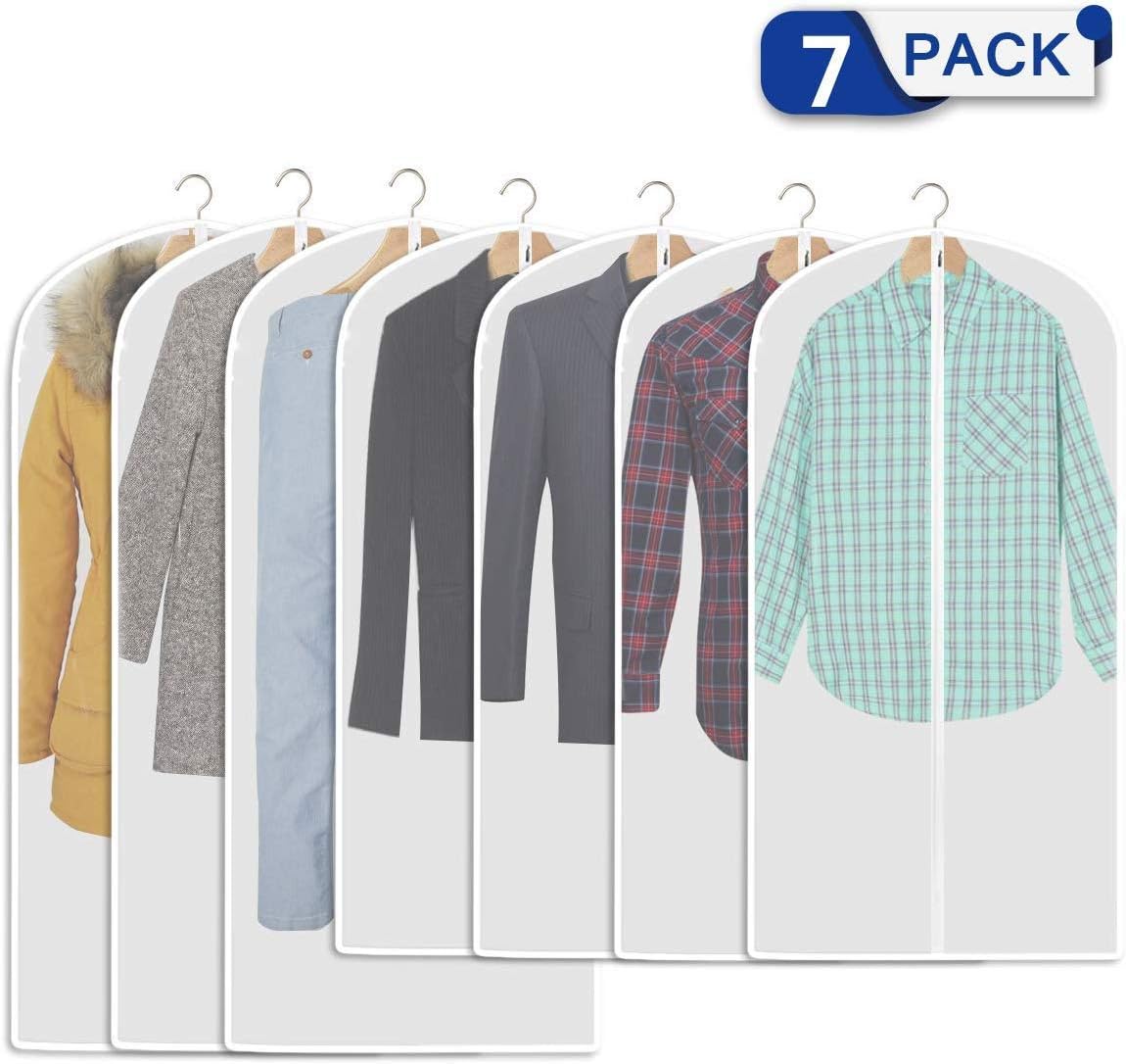 Aufisi Garment Bags Suit Bags,Pack of 7 Premium Quality PEVA Moth Proof Clothes Covers Dustproof Clear Garment Cover Breathable Full Zipper Dust Cover, 4 Pcs 40" x 24" Inch and 3 Pcs 47" x 24" Inch