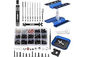 EPINON RC Car Repair Work Stand Repair Tool Set 360 Degree Rotation and 520 Pcs RC Screws Kit and RC Screwdrivers and Screws Pallet for 1/8 1/10 1/12 1/16 1/18 RC Car Crawler Truck Buggy (Blue)