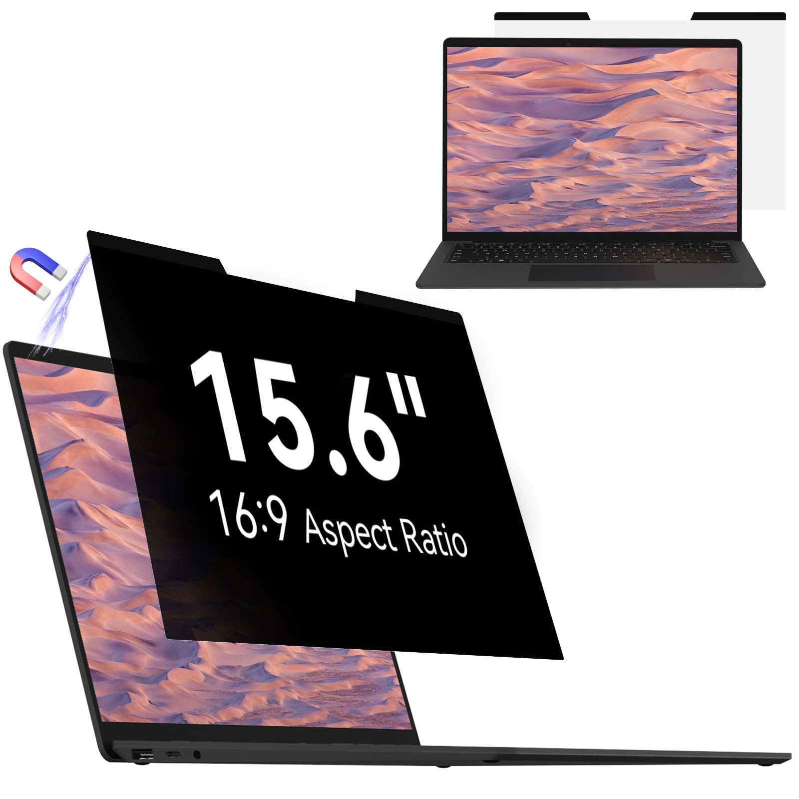Mamol Magnetic Laptop Privacy Screen 15.6 inch 16:9 Aspect, Removable Anti Glare Protector Blue Light Privacy Screen Filter, Shield Compatible with HP/Dell/Acer/Asus/Samsung/Lenovo/Thinkpad Envy