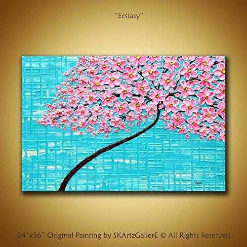 Cherry blossom Panting, Large Floral tree Wall Art, 24x36 Inches Textured 3d artwork
