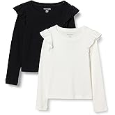 Amazon Essentials Girls and Toddlers' Long Sleeve Ruffle T-Shirt, Pack of 2