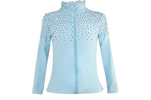 JoyCan Figure Skating Jacket Fleece Lined Long Sleeve Pink Custom Fit with Rhinestones for Women and Kids
