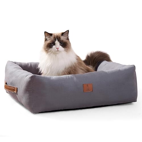 Looyn 20In Dog Bed for Small Medium Sized Dogs and Cats - Washable Rectangle Puppy Bed for Indoor Outdoor, Cozy Pet Bed with Support Pillow & Non-Slip Bottom(Grey, Small)