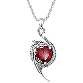 Lvoryance Dragon Necklace for Women 925 Sterling Silver Dragon with Heart Cut Birthstone Pendant Necklace for Gifts