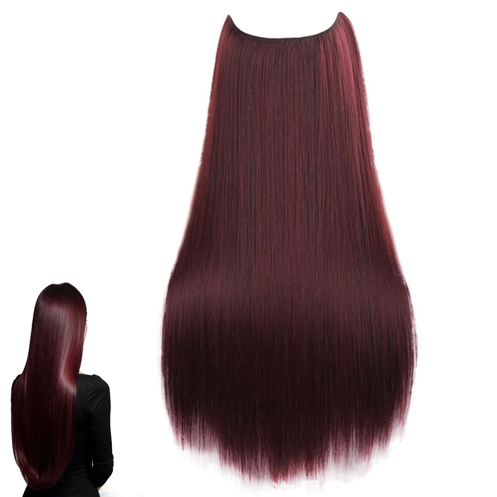 Invisible Wire Hair Extensions Hair Pieces for Women Fish Line Straight Hair Extensions Secret Wire High Temperature Synthetic Hairpieces 1007