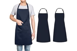 AVALON KITCHEN Adjustable Bib Apron 100% Polyester Kitchen Aprons Waterdrop Resistant Aprons with Adjustable Strap, Pockets & Long Ties