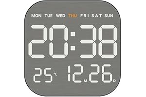 Atomic Wall Clock with Indoor Outdoor Temp - Large Number Display Silent Battery Operated Clock for Bedroom Desk Living Room 