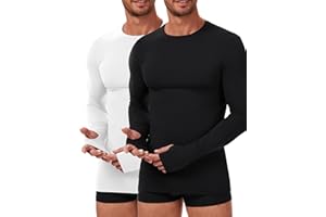 Tfovorlein Mens Thermal Tops Long Sleeve Fleece Lined Baselayer Undershirt for Winter Cold Weather with Thumb Holes