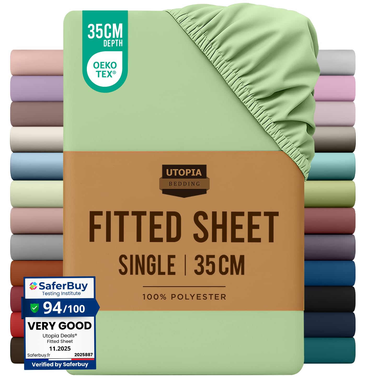 Utopia Bedding Fitted Sheet Single, Sage - Deep Pocket 14 inch (35 cm) - Easy Care - OEKO-TEX Certified - Soft Brushed Microfibre Fabric - Shrinkage and Fade Resistant - Bottom Sheet — image 1