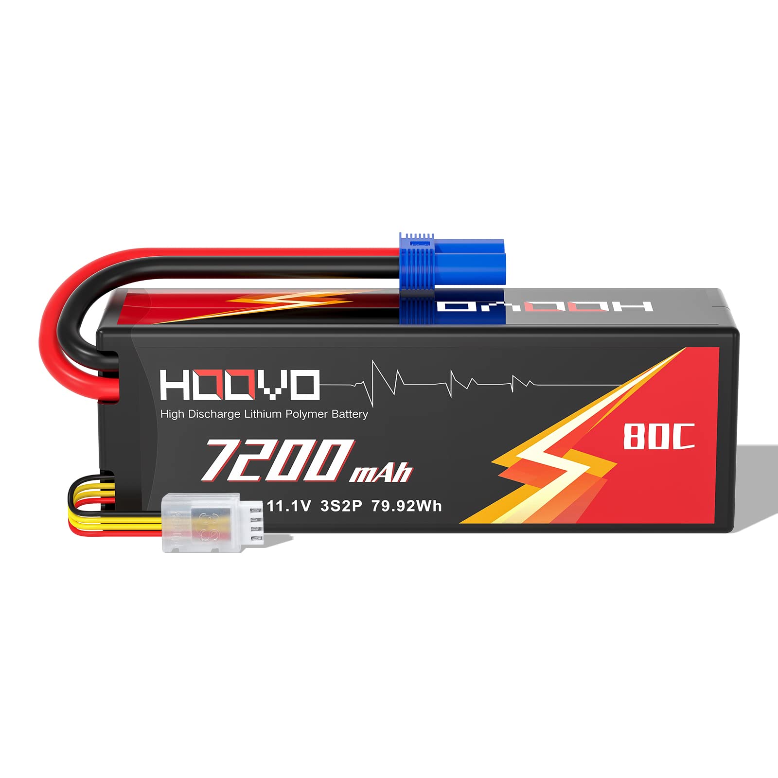 HOOVO 11.1 V Lipo Battery 3S 7200 mAh 80C Hard Case Battery with EC5 Connection Plug for RC 1/8 1/10 Scale Vehicles Car Truck Boats