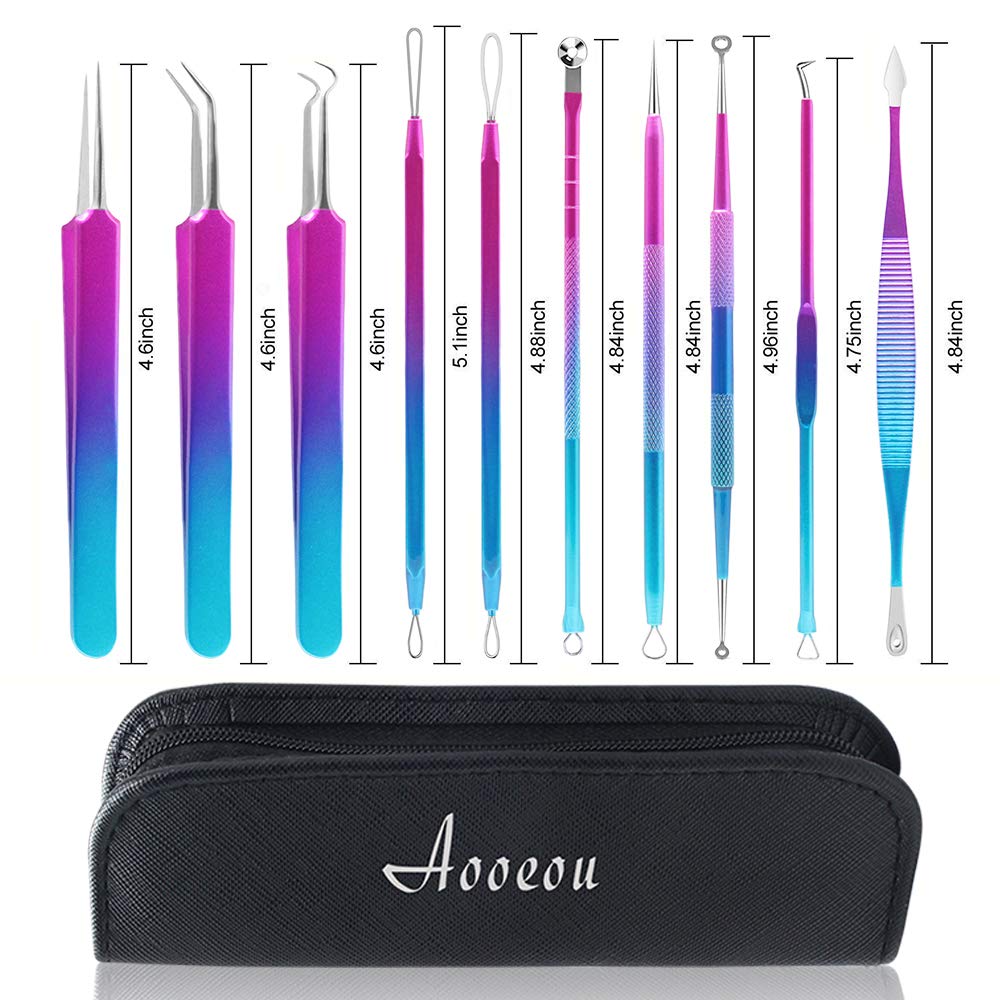 Blackhead Remover Tool Kit, Aooeou 10 Pcs Professional Pimple Popper Tool -Treatment for Pimples, Blackheads, Blemish, Zit Removing, Forehead and Nose(Colorful): Beauty