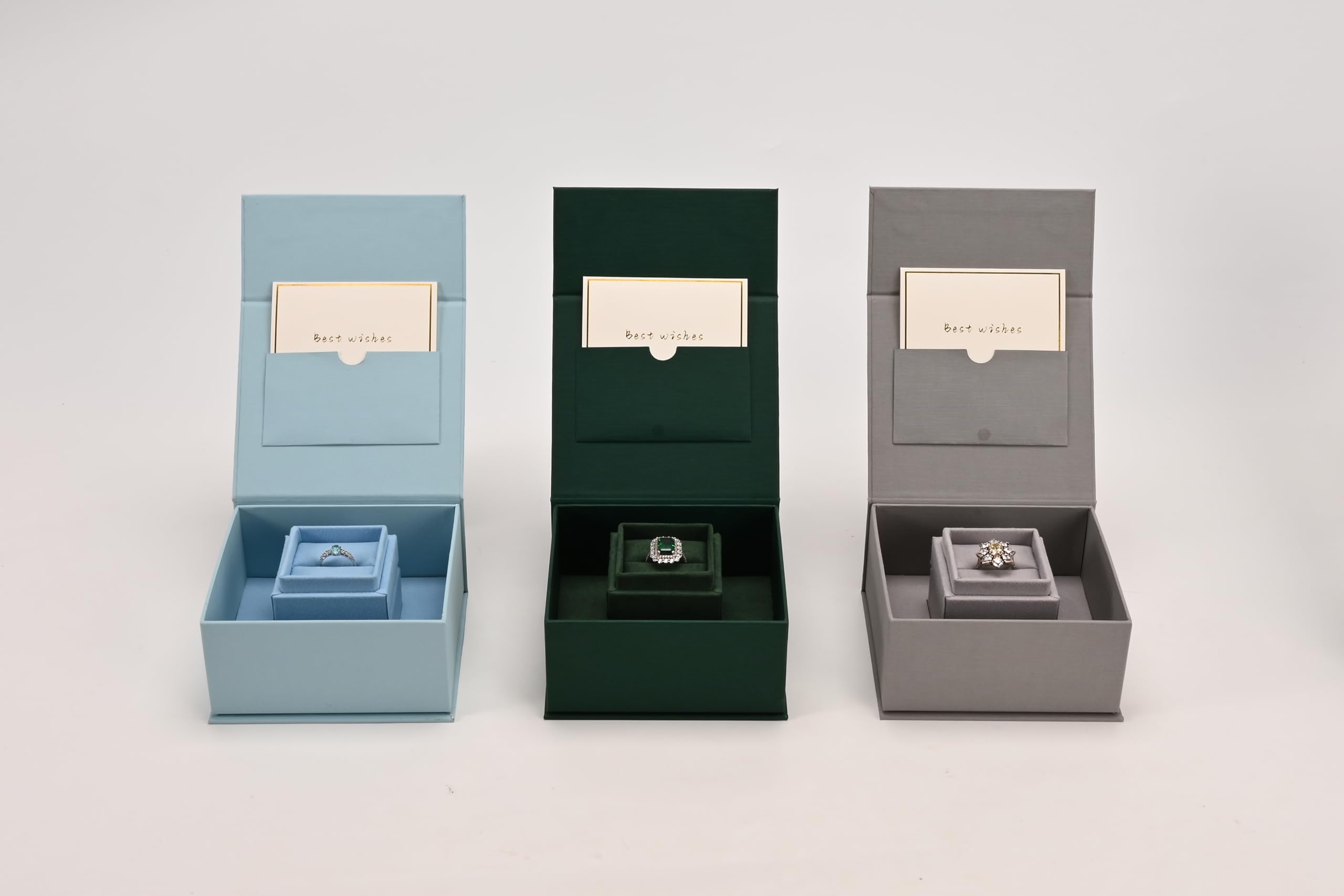 Oirlv Ring Gift Box with Lid Magnetic Boxes for Wedding Proposal Gift Birthday Present with Card(Blue)