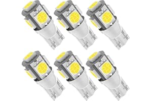 KITCHASY 6pcs T10 194 168 Led Car Bulb 6000K White Light, Upgrade 5 SMD 5050 Chipset 2825 W5W 175 158 LED Light for Map Dome Door Courtesy License Plate Side Marker Light T10 Led Car Bulb