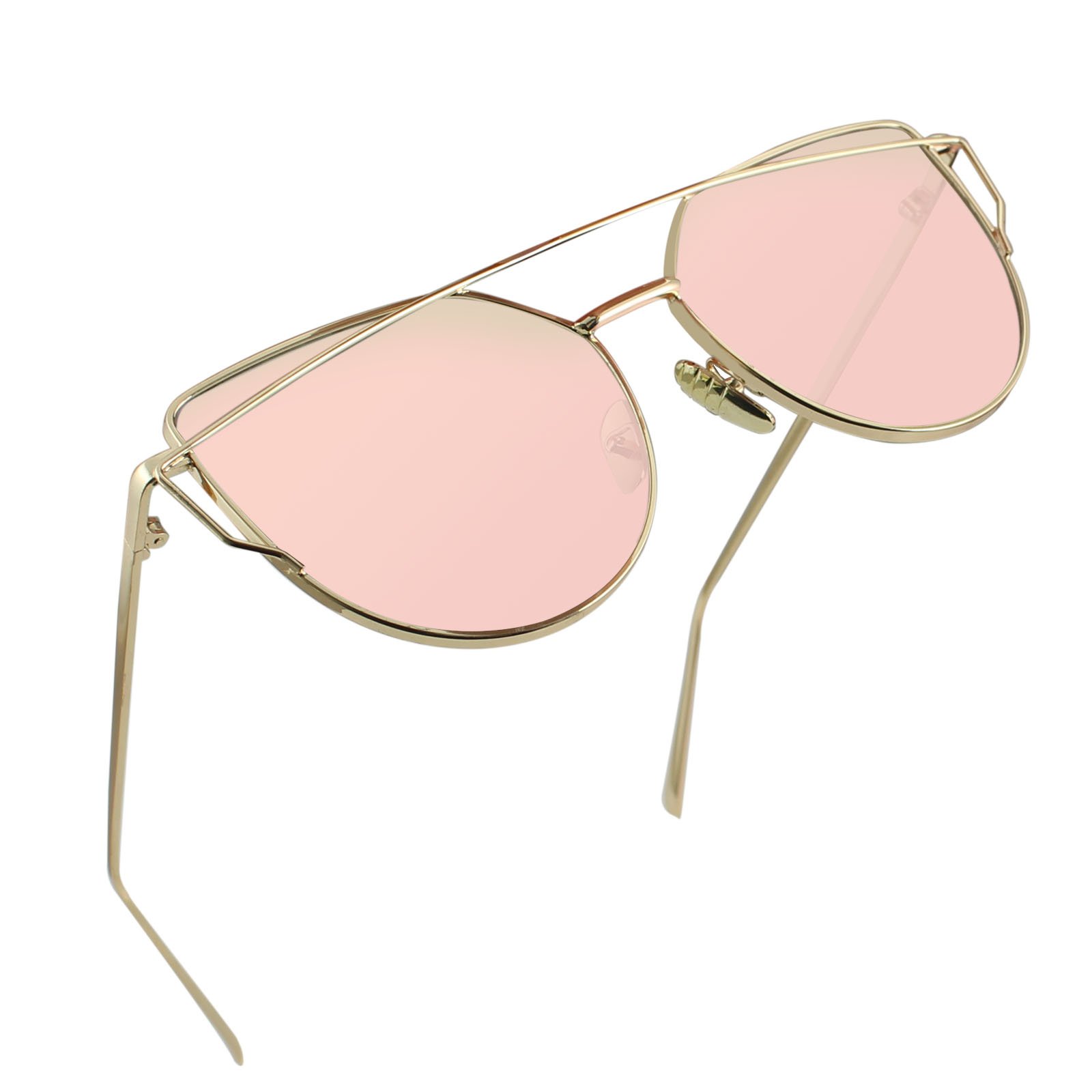 LIVHO G |Cat Eye Mirrored Flat Lenses Street Fashion Metal Frame Women Sunglasses