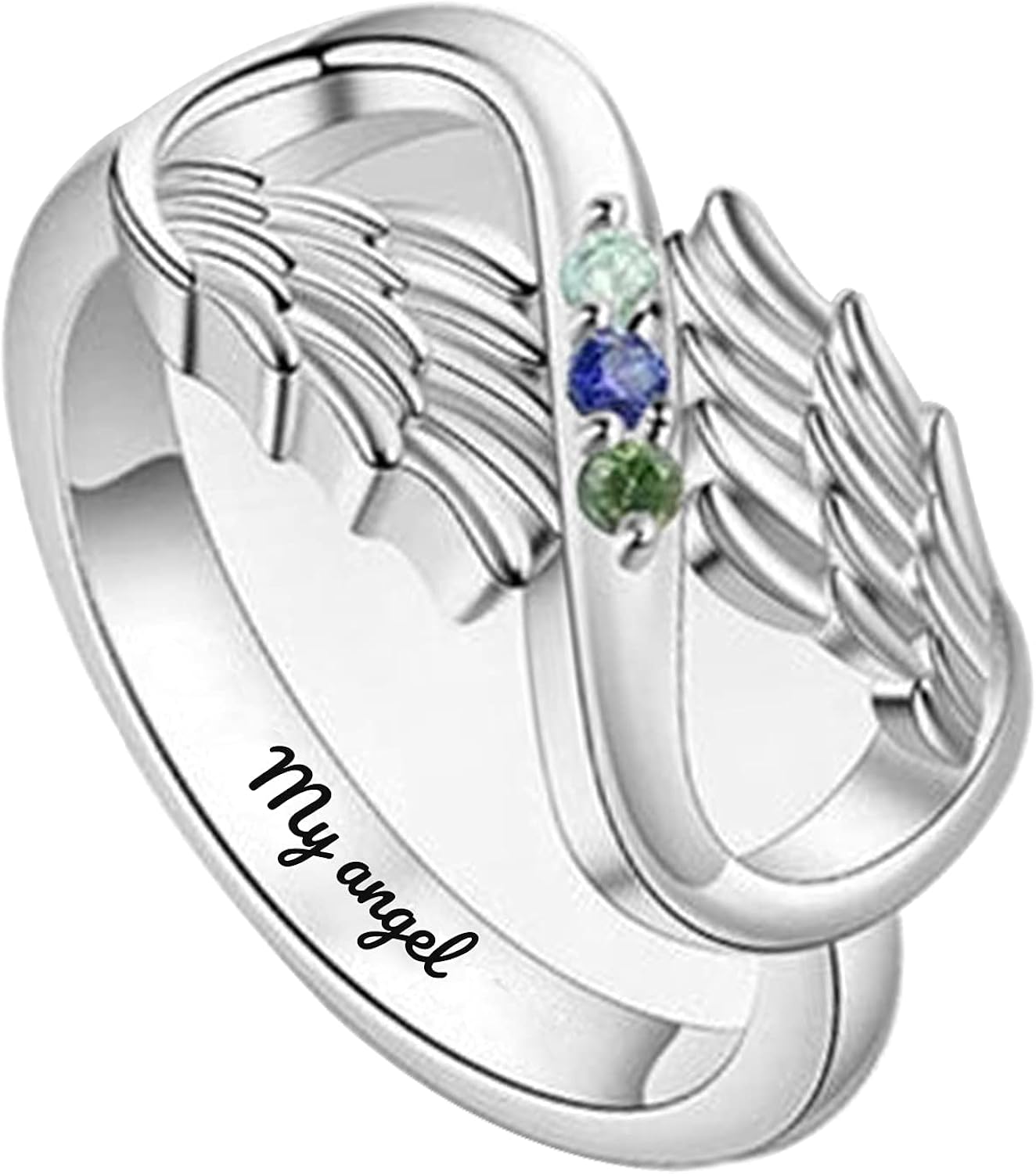 Birthstone Rings for Women Personalized Infinity Angel Wings Ring