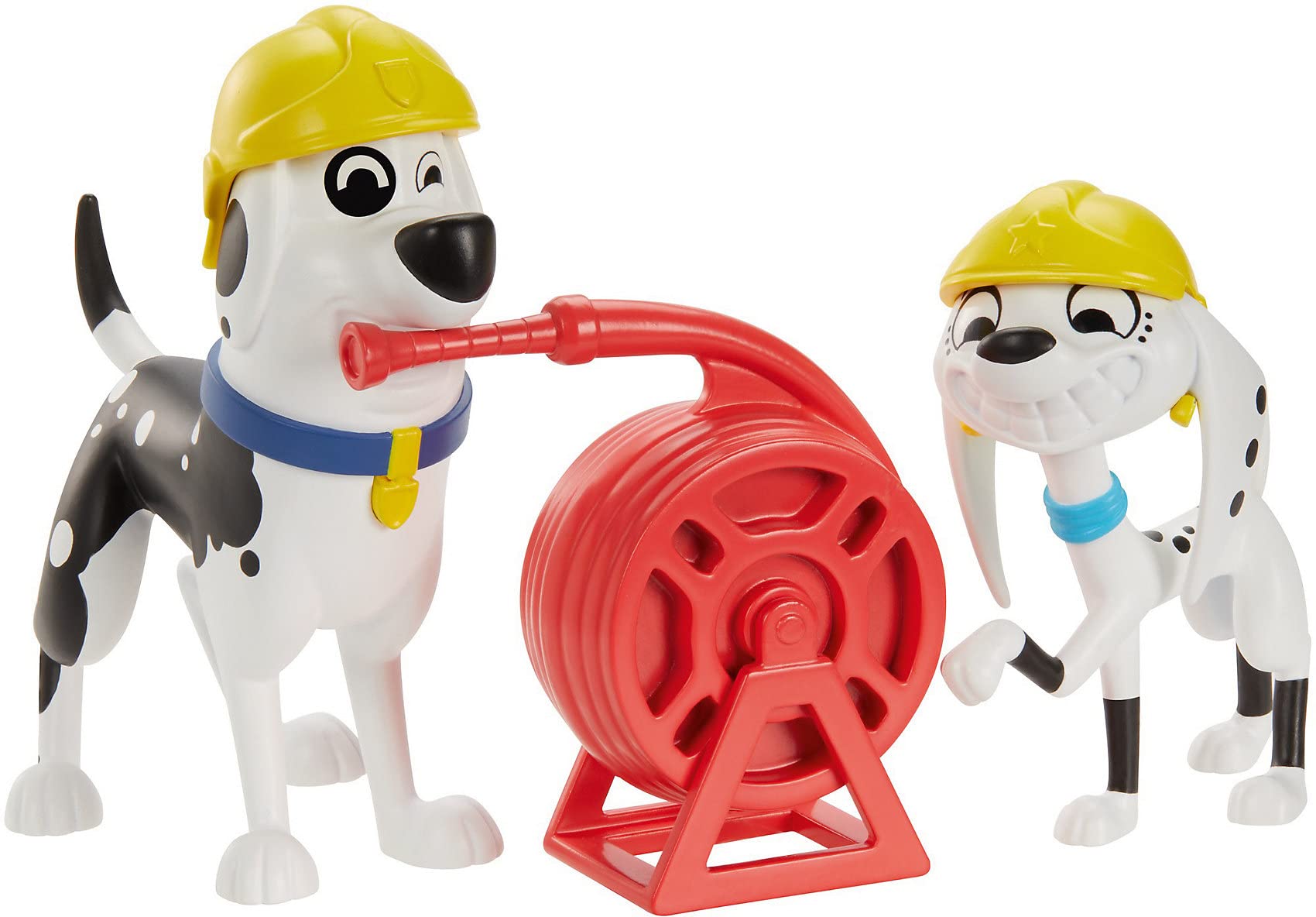 Disney 101 Dalmatian Street, Firehouse Fun 2-Pack, Dolly & Dad Dog Figures (3-In) with 2 Helmets and Firehose Accessories