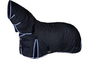 HORZE Glasgow Heavy Weight Winter Turnout (400g Fill) | Waterproof Combo Horse Blanket with Neck Cover - Dark Blue - 78 in