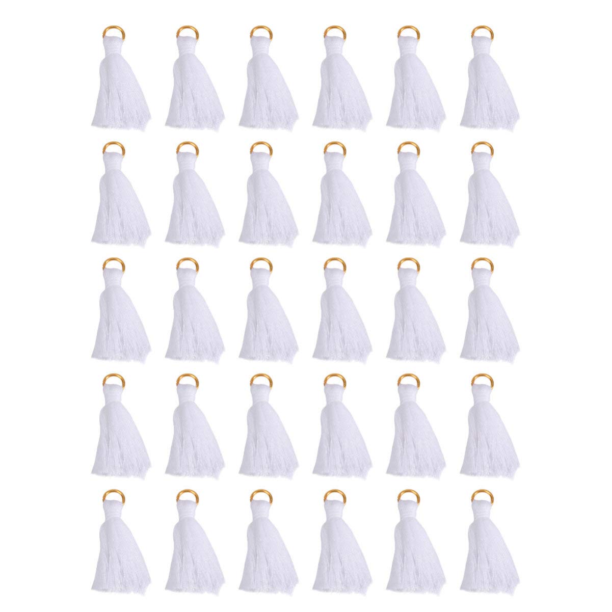 Healifty 30pcs Cotton Tassel Pendants with Ring for Diy Jewelry Making Bookmarks Key Chains Chinese Style Soft White