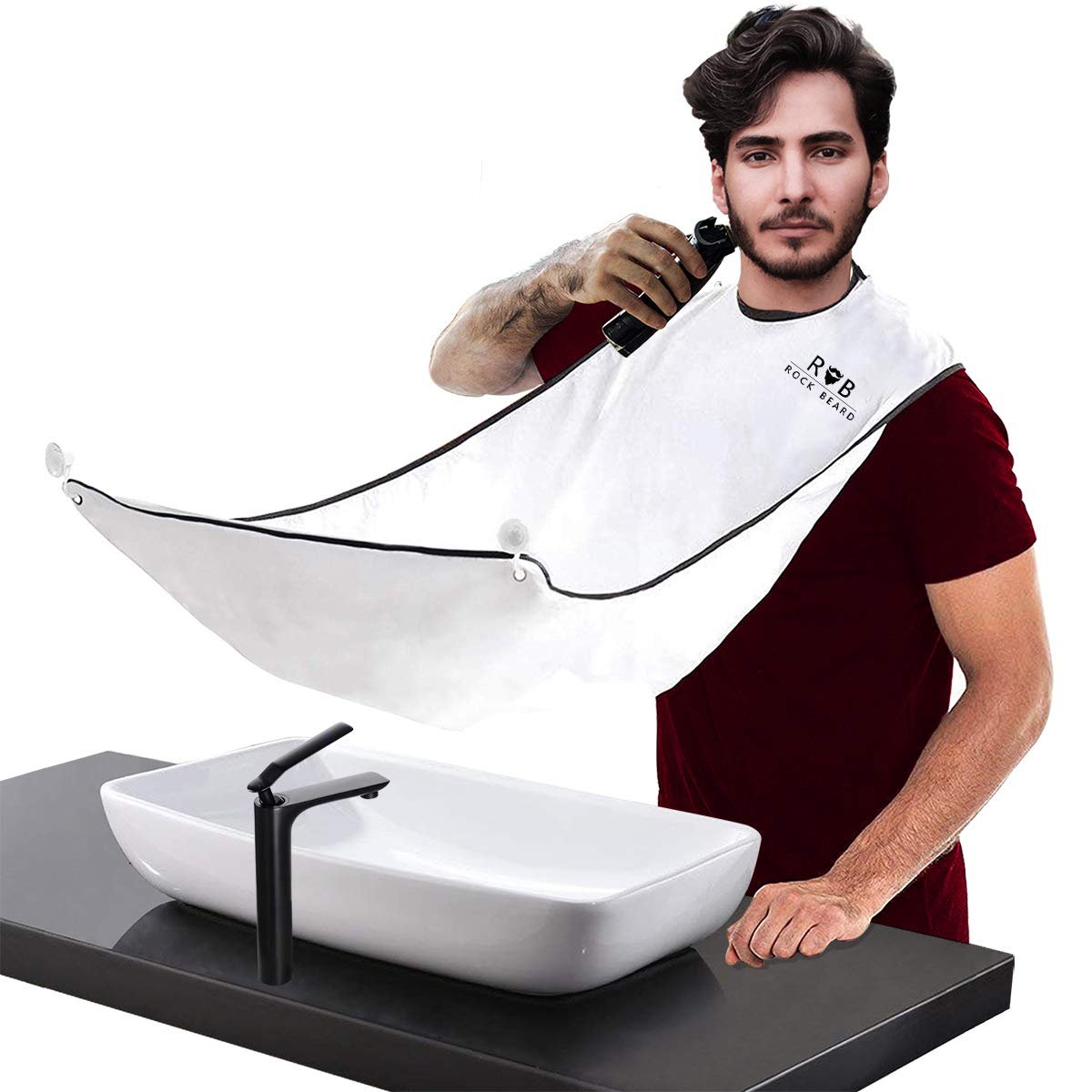 Upgrade Beard Apron Cape Beard Catcher for Men Shaving,Waterproof & Non-Stick Beard Trimming Bib with 4 Suction Cups,Hair Clippings Catcher Beard Grooming Cape Perfect Gifts For Men(White)