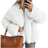 Kissonic Women Faux Fur Coat Long Sleeve Lapel Open Front Shaggy Furry Jacket Warm Fluffy Short Outwear