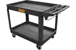 GENERIC Utility Service Cart, 2-Shelf 500LBS Heavy Duty Plastic Rolling Utility Cart with 360° Swivel Wheels, Lipped Shelves, Ergonomic Storage Handle for Warehouse/Garage/Cleaning/Manufacturing