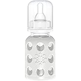 Lifefactory 4-Ounce BPA-Free Glass Baby Bottle with Stage 1 Nipple and Protective Silicone Sleeve, Stone Gray