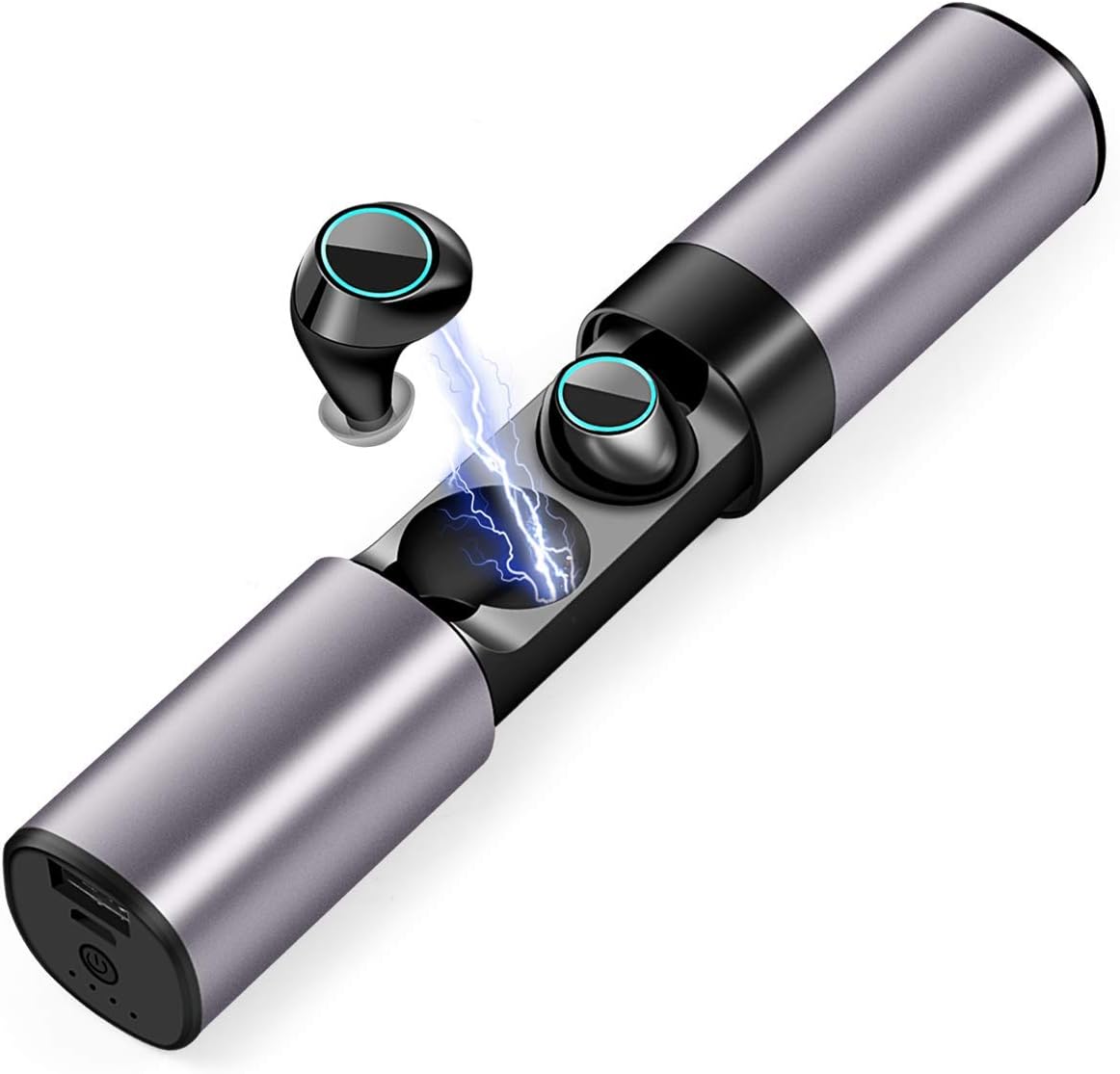 QEBIDUM TWS True Wireless Earbuds, in Ear Earphones with Mic Charging Case, Touch Control V5.1 IPx5 Waterproof 3D Stereo Noise Cancelling Headphones Sport USB C Deep Bass Magnetic Mini Headset Black