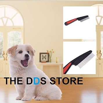 The DDS Store Pet Hair Flea Comb Stainless Pin Grooming for Pet Dog Cat Black and Red Handle