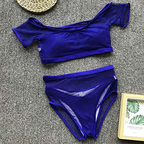 iYBUIA Sexy Mesh Summer Bikini Set Push-Up Pad Swimwear Bathing Beachwear Set Blue