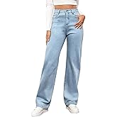 LONGBIDA Women's High Waisted Straight Leg Jeans with Tummy Control - Stretchy Denim Pants Classic Relaxed Fit