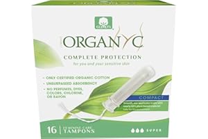Organyc 100% Certified Organic Cotton Tampons, Plant-Based Eco-Applicator, Super Flow, 16 Count