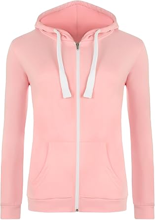 WearAll - Damen Mit Kapuze Reißverschluss Langarm Elastisch Hoodie Top - 7 Farben - Größe 36-42