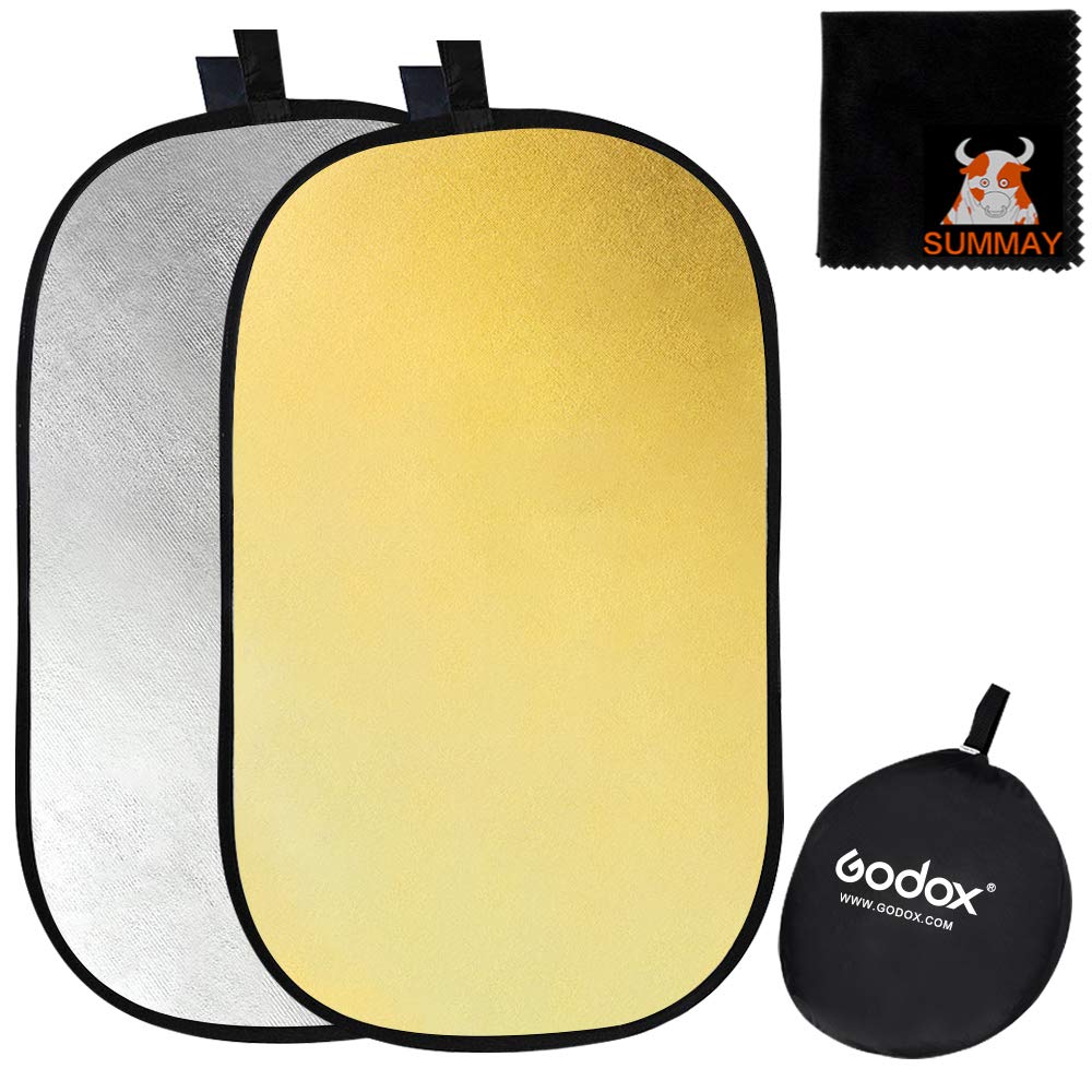 GODOX 24”x35” 60 x 90cm 2-in-1 Collapsible Portable Disc Light Reflector with Bag for Studio and Photography - Gold, Silver