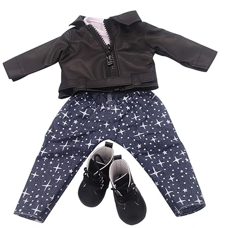 EDTara 18 Inch Girl Dolls Winter Leather Clothing Doll Accessories Black Without Shoes