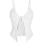 BEAUDRM Women's Going Out Tops Y2K Tie Front Asymmetrical Ruffle Hem Crop Tops Boho Cowgirl Outfits