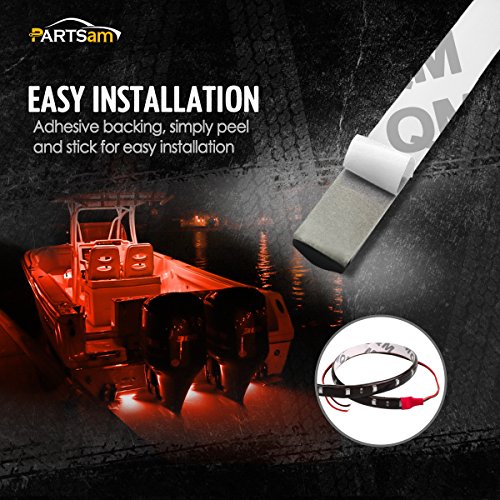 Partsam 2pcs Car Interior Under Dash Floor Decorative LED Lights Strip Red 2 x 12 15LED - Thumbnail 4