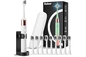 KUICUR Electric Toothbrush, 10 Brush Heads & Travel Case, 42,000 VPM Electric Motor & Wireless Charging, 5 Modes with Smart Timer, Ultra Whitening Toothbrush for Adults and Kids