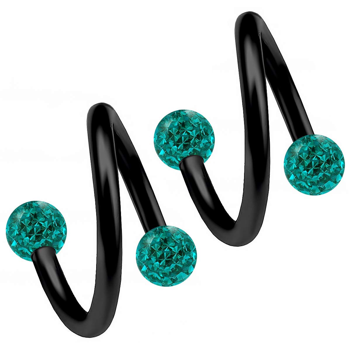 2pc Twisted Barbell 16g 1.2mm Black Anodized Cartilage Bar Spiral Ear Piercing Twist Crystal Earrings Blue