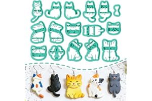 ORIGACH 16 Pcs Cute Cat Polymer Clay Cutters Set Earring Clay Cutter DIY Craft Supplies for Earring and Jewelry Making