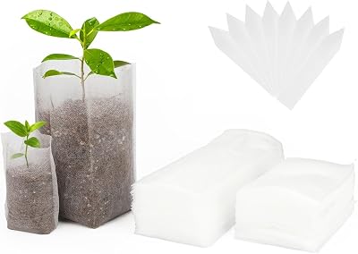 KINGLAKE 200 Pcs Biodegradable Plant Seedling Bags with 100 Labels