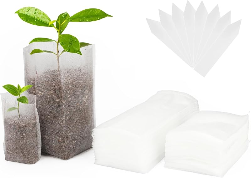 KINGLAKE 200 Pcs Biodegradable Plant Seedling Bags with 100 Labels