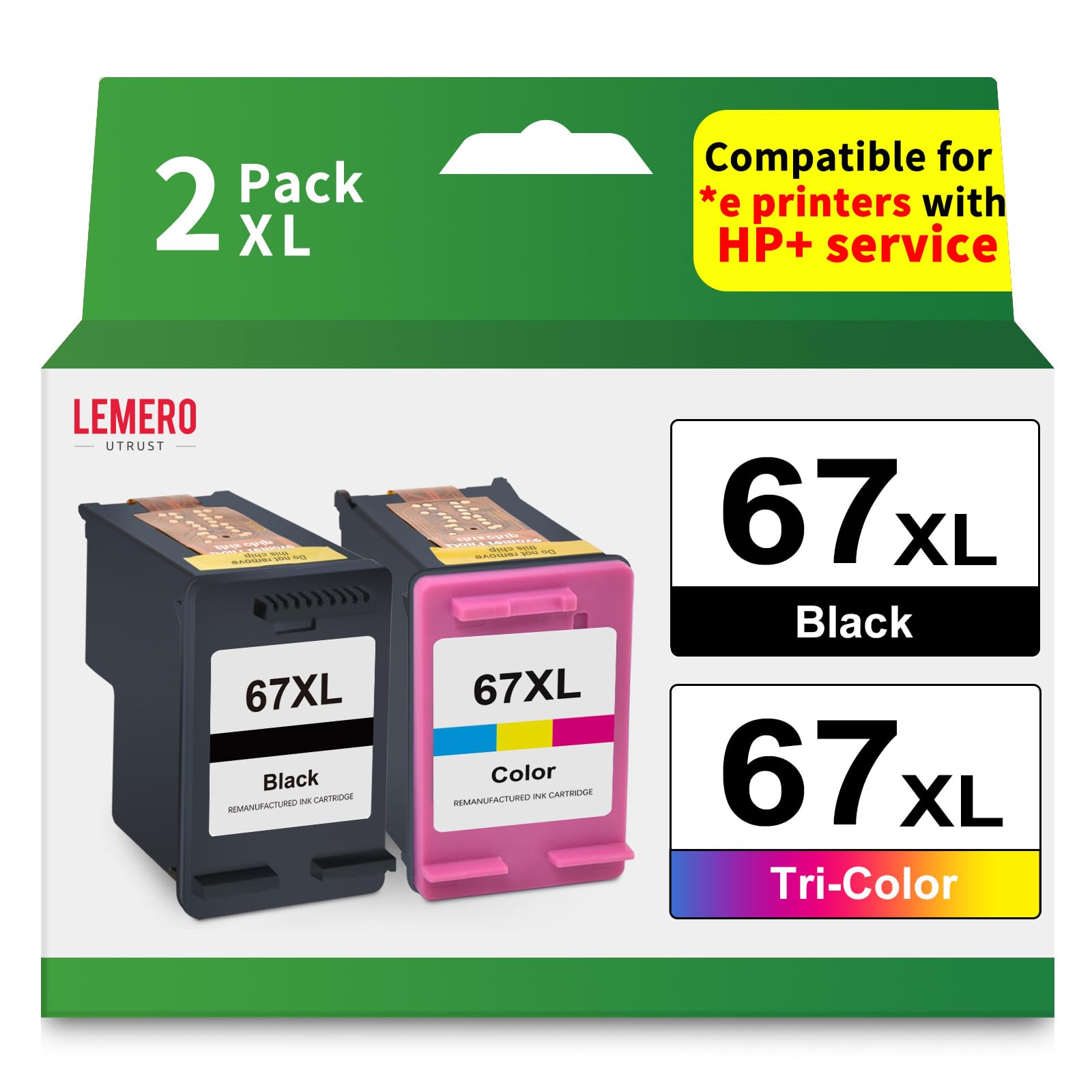 Photo 1 of LEMERO UTRUST 67XL 67 Ink for HP Printer Remanufactured Replacement for HP Ink 67 67XL Ink Cartridges Black/Color Combo Pack for HP DeskJet 2700 2755e 2700e 4155e 4155 Envy 6000 6055e 6400 6455e