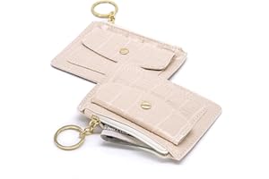 S&loyoe 2PCS Coin Purse Pouch Small Change Wallet with card slot Keychain Leather Cute Zipper Card Holder for Women/Men Crocodile pattern (Crocodile pattern white)