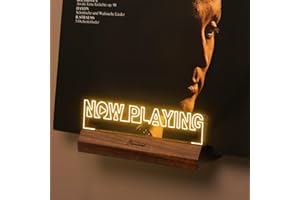 Light up Now Playing Vinyl Record Stand Wall Mount, Vinyl Record Holder Wall with Adjustable Warm White Lights, Wooden Acryli